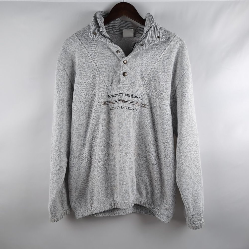 Montreal Women's Grey Pullover Towel Sweater Snap Buttons Made in Canada, Size L